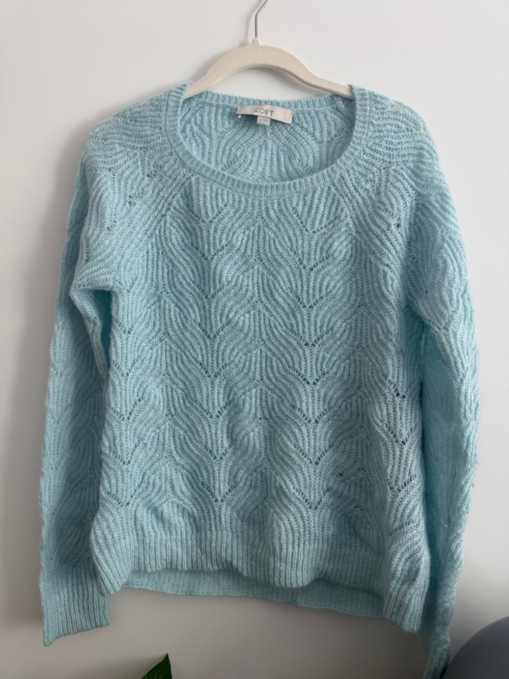 LOFT Pale Blue Textured Crewneck Sweater